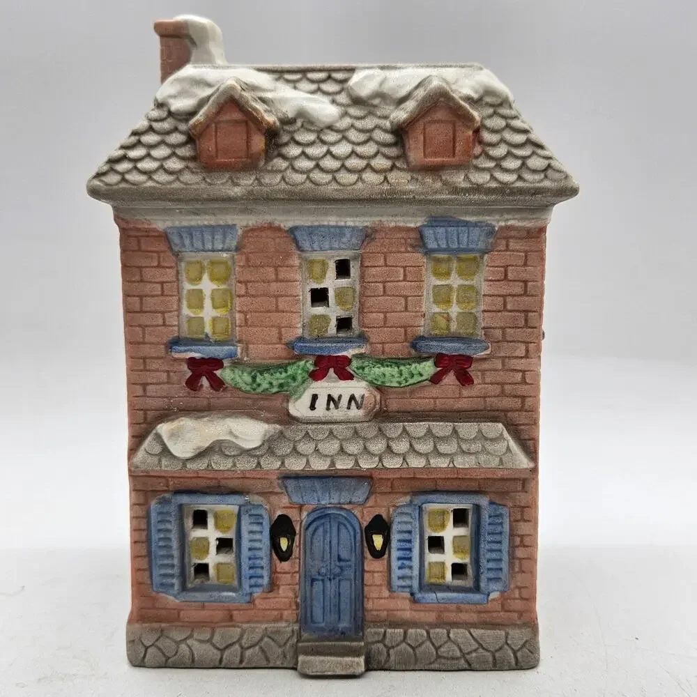 Vintage National Decorations Inn House Small Brown Ceramic Christmas Figurine